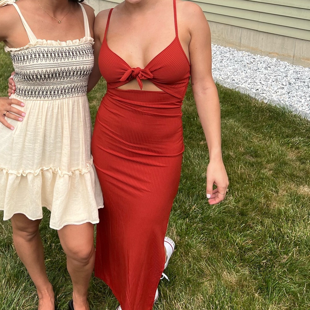 Red Maxi Dress with Slit - 4th of July Outfit